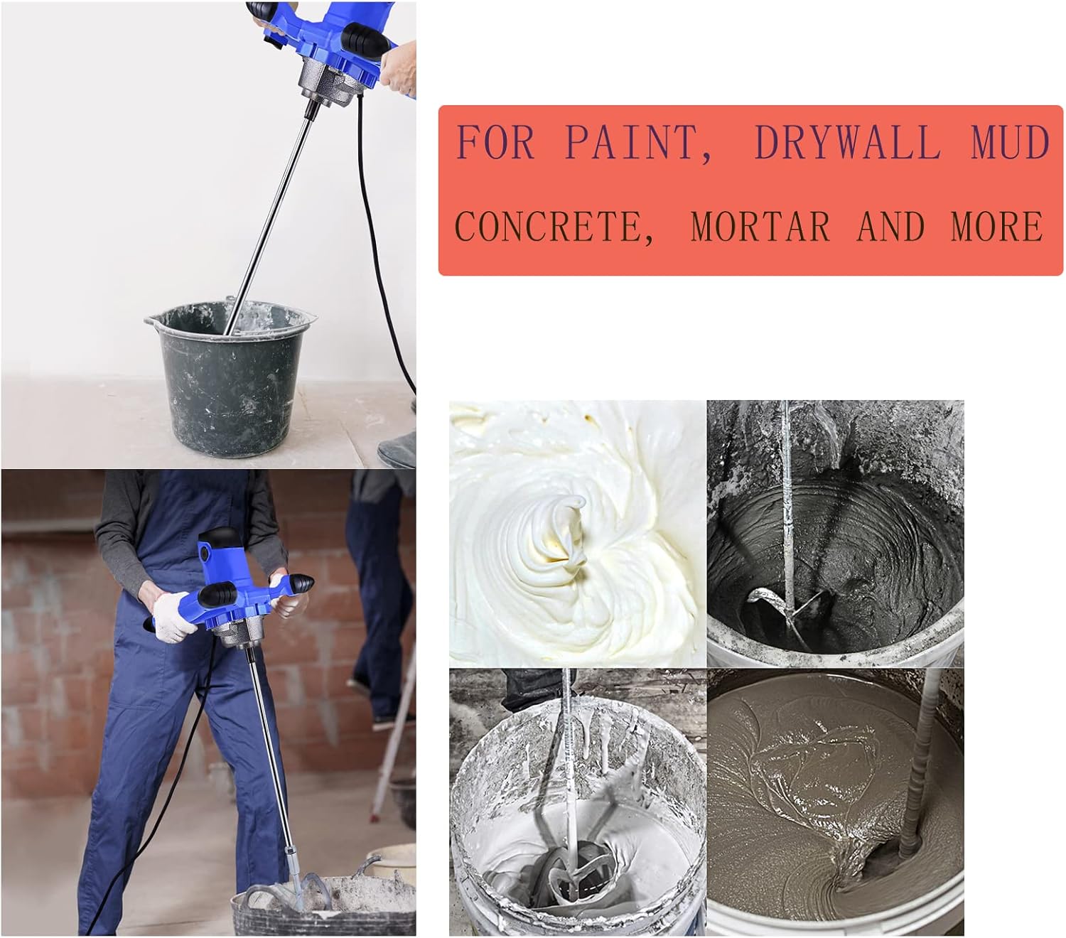 Mixer Machine Paddle Mixer, 1700 U/min Electric Power Plaster Mixer, 6 Speed Adjustable Paint Mixer Tool RBFIBRE