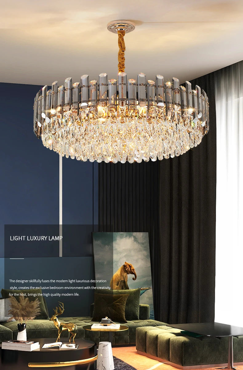 Lustres de plafond pour salon, grand éclairage en cristal doré de luxe, lampe suspendue pour salle à manger, chambre à coucher, îlot de lumière, plafond intérieur RBFIBRE