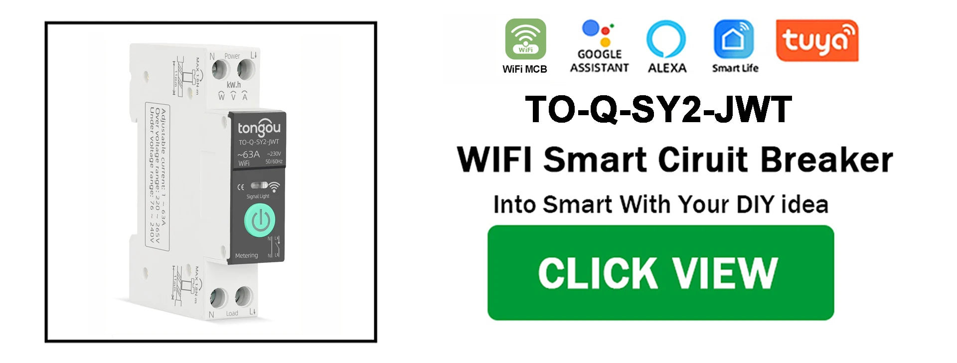 Interrupteur de disjoncteur intelligent Tuya Wifi avec mesure 63A1P Rail Din télécommande Smart Home Smart Life App Module de minuterie TONGOU RBFIBRE