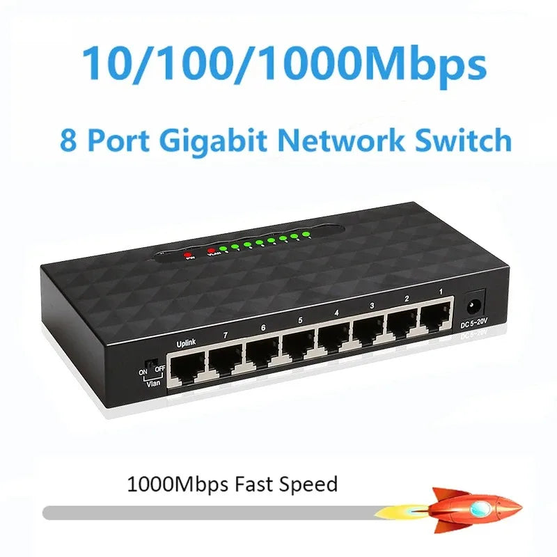 8 Port 1000Mbps Gigabit Network Switch Ethernet Smart Switcher High Performance RJ45 Hub Internet Splitter RBFIBRE