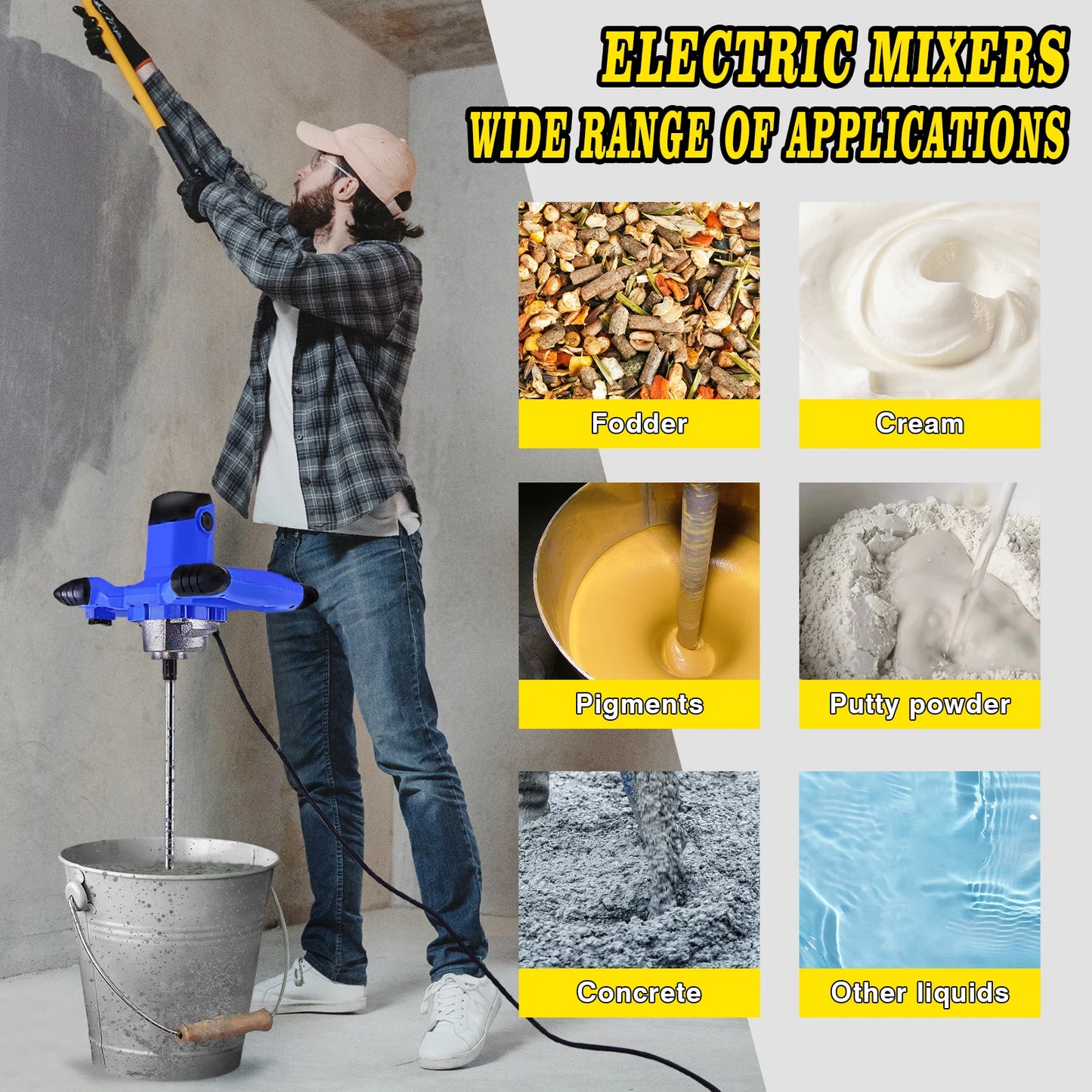 Mixer Machine Paddle Mixer, 1700 U/min Electric Power Plaster Mixer, 6 Speed Adjustable Paint Mixer Tool RBFIBRE