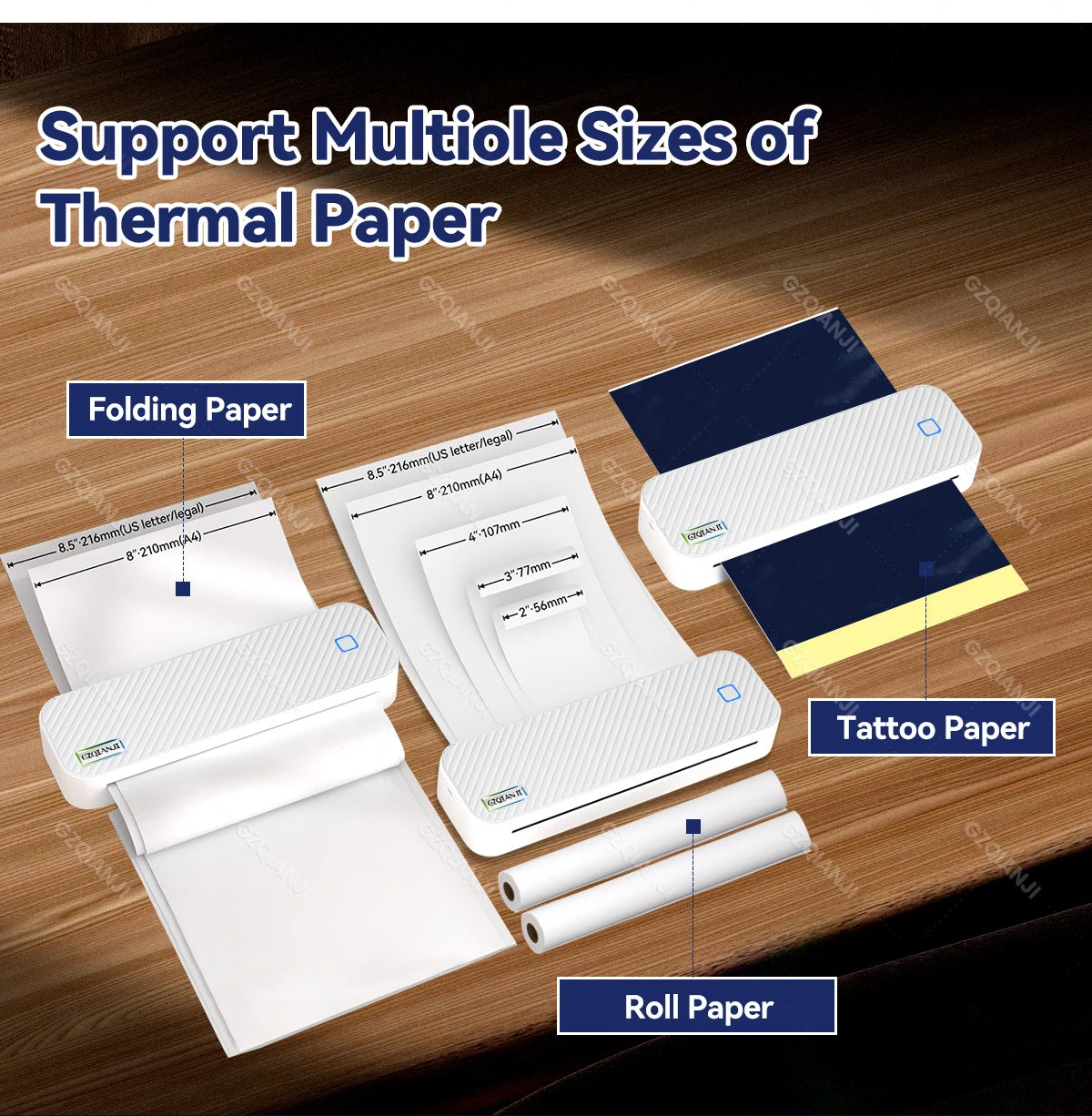 Imprimante thermique A4 portable sans encre, Bluetooth, PDF, Excel, Word, machine d'impression de documents, rouleau de papier pour le travail de bureau, l'école à domicile RBFIBRE