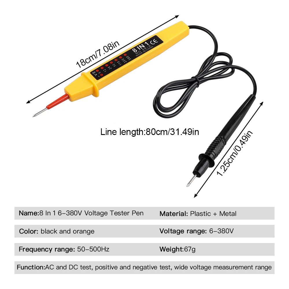 8-In-1 Voltage Tester AC/DC 6-380V Auto Electrical Pen Detector Induction Display with LED Light for Electrician Testing Tool RBFIBRE