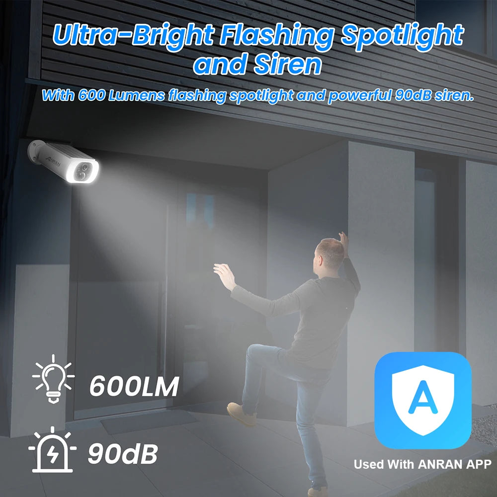 ANRAN 2K Solar Security Camera 3MP Outdoor Wireless 2.4G WIFI Camera Battery Camera Floodlight Color Night Vision Can't Add NVR - RBFIBRE