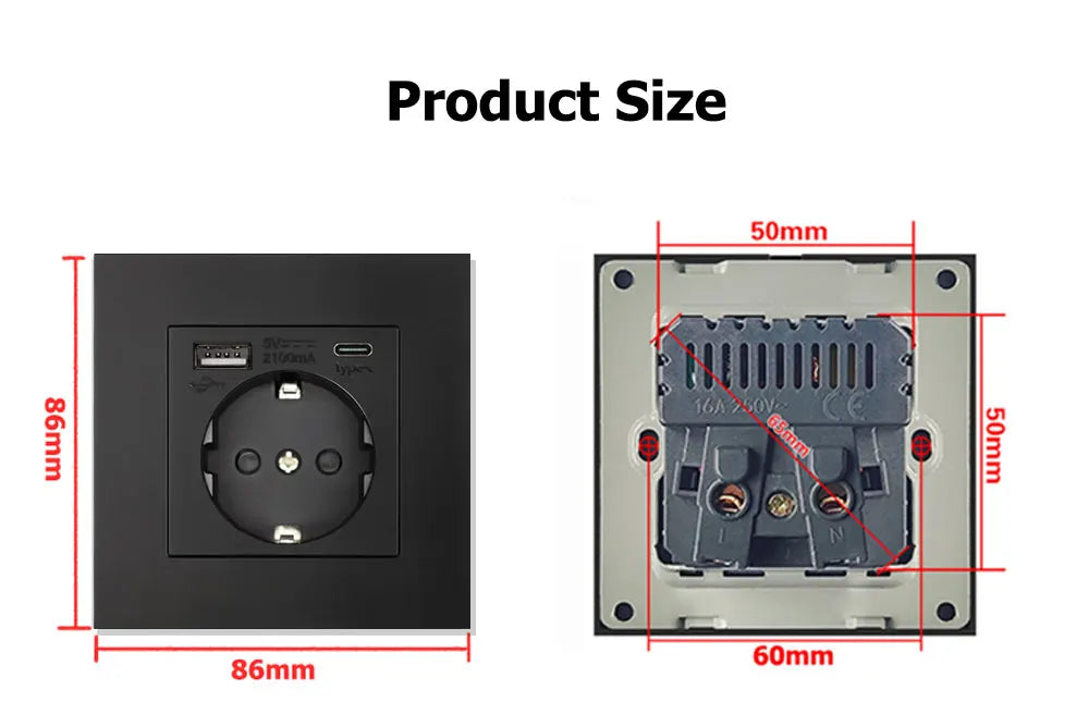 prise de courant ue avec chargement de Type C pour la maison, 5V, 2a, Port de charge Intelligent RBFIBRE