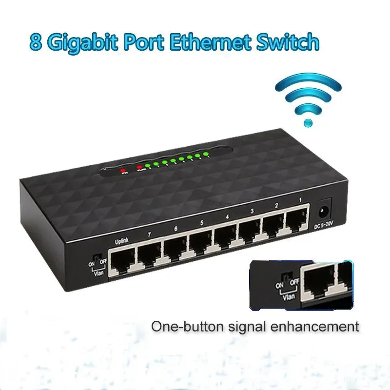 8 Port 1000Mbps Gigabit Network Switch Ethernet Smart Switcher High Performance RJ45 Hub Internet Splitter RBFIBRE