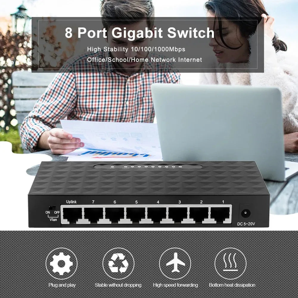 8 Port 1000Mbps Gigabit Network Switch Ethernet Smart Switcher High Performance RJ45 Hub Internet Splitter RBFIBRE