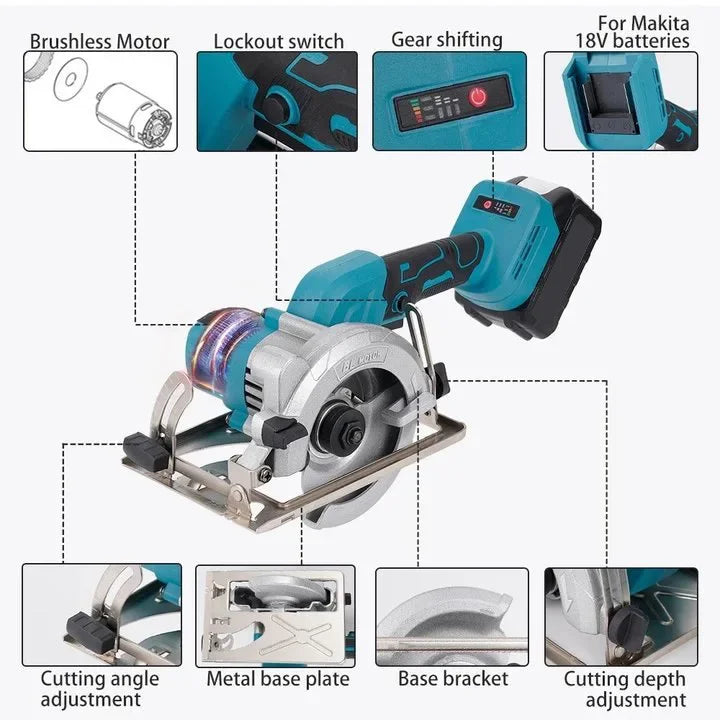 Scie circulaire sans fil 125 mm Scie à bois électrique sans fil Machine de découpe de bois à angle réglable pour batterie Makita 18 V - RBFIBRE