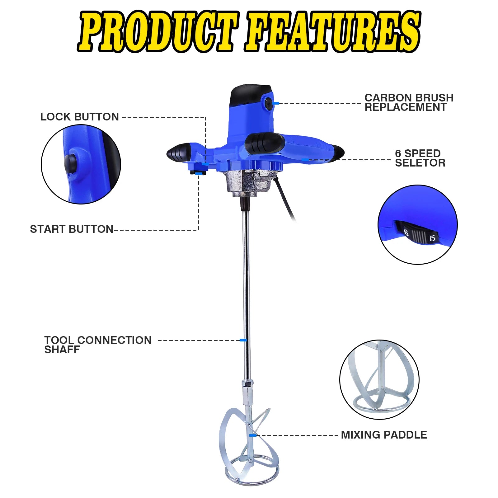 Mixer Machine Paddle Mixer, 1700 U/min Electric Power Plaster Mixer, 6 Speed Adjustable Paint Mixer Tool RBFIBRE