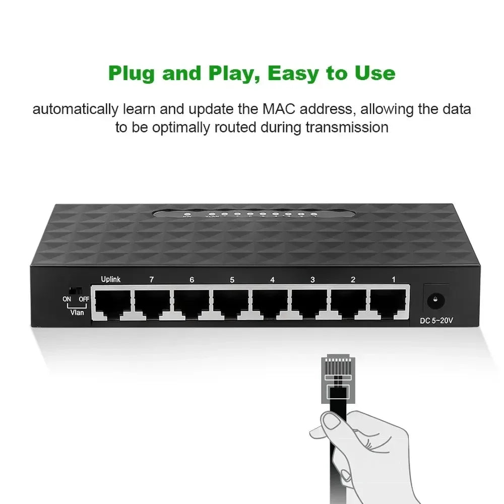 8 Port 1000Mbps Gigabit Network Switch Ethernet Smart Switcher High Performance RJ45 Hub Internet Splitter RBFIBRE