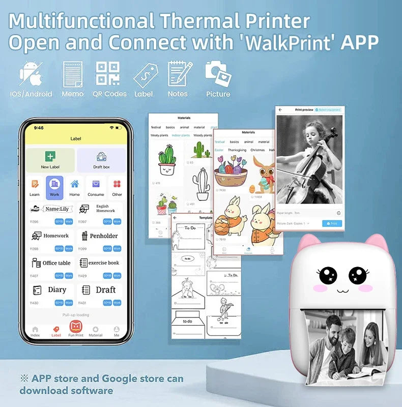 Mini imprimante thermique portable, impression de chat, imprimante d'étiquettes thermiques de poche, impression sans fil, Bluetooth, Android, iOS, 58mm RBFIBRE