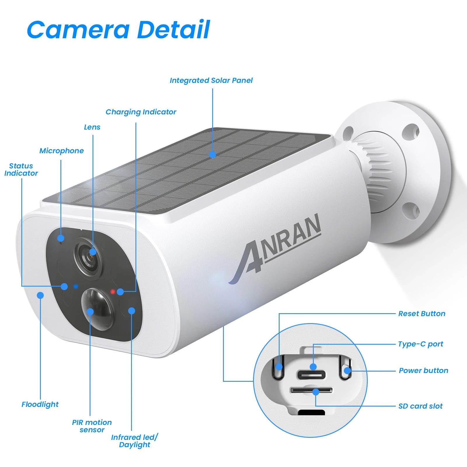 ANRAN 2K Solar Security Camera 3MP Outdoor Wireless 2.4G WIFI Camera Battery Camera Floodlight Color Night Vision Can't Add NVR - RBFIBRE