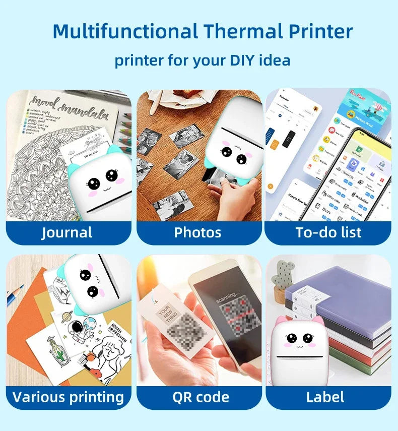 Mini imprimante thermique portable, impression de chat, imprimante d'étiquettes thermiques de poche, impression sans fil, Bluetooth, Android, iOS, 58mm RBFIBRE