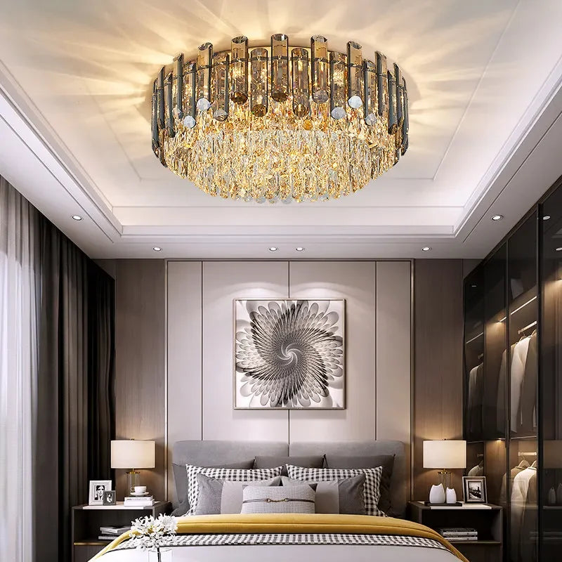 Lustres de plafond pour salon, grand éclairage en cristal doré de luxe, lampe suspendue pour salle à manger, chambre à coucher, îlot de lumière, plafond intérieur RBFIBRE