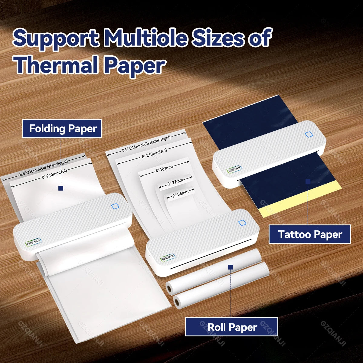 Imprimante thermique A4 portable sans encre, Bluetooth, PDF, Excel, Word, machine d'impression de documents, rouleau de papier pour le travail de bureau, l'école à domicile RBFIBRE