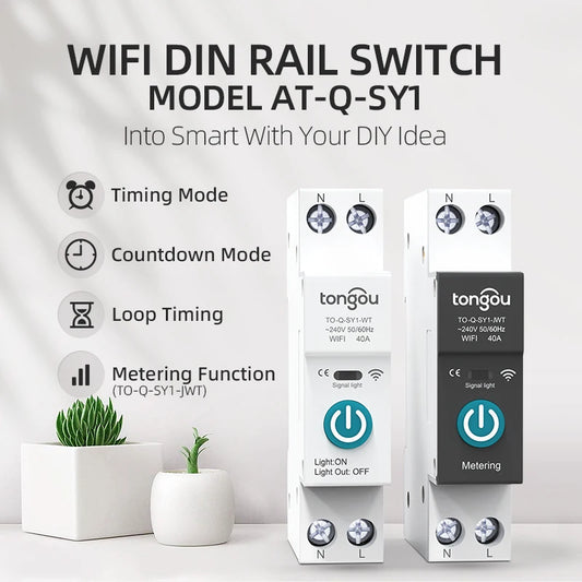 Interrupteur de disjoncteur intelligent Tuya Wifi avec mesure 63A1P Rail Din télécommande Smart Home Smart Life App Module de minuterie TONGOU RBFIBRE