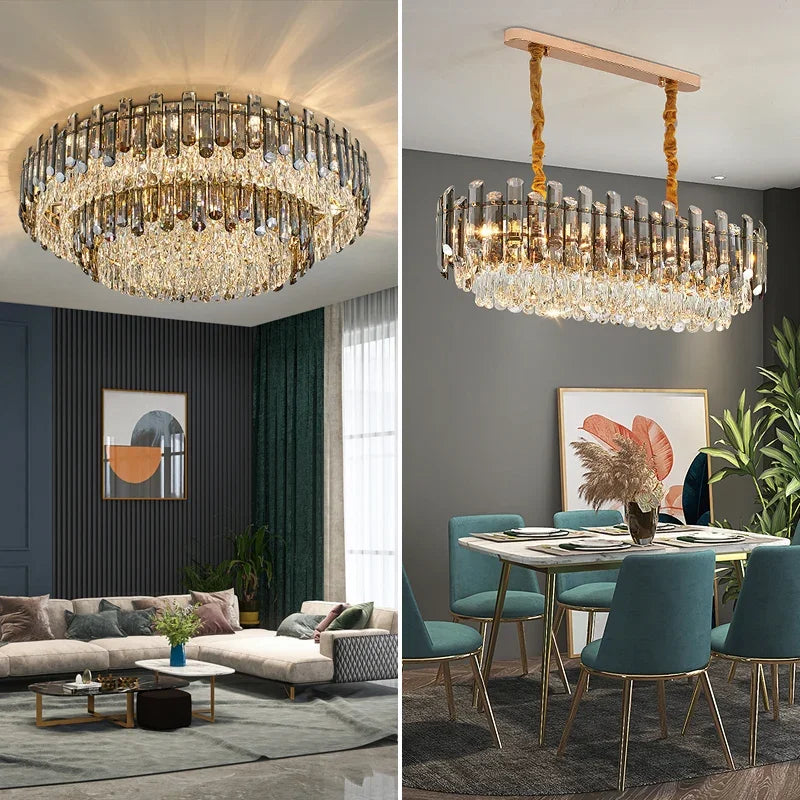 Lustres de plafond pour salon, grand éclairage en cristal doré de luxe, lampe suspendue pour salle à manger, chambre à coucher, îlot de lumière, plafond intérieur RBFIBRE