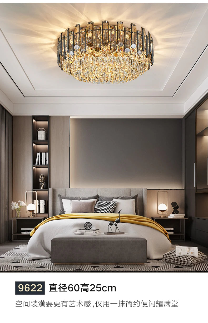 Lustres de plafond pour salon, grand éclairage en cristal doré de luxe, lampe suspendue pour salle à manger, chambre à coucher, îlot de lumière, plafond intérieur RBFIBRE