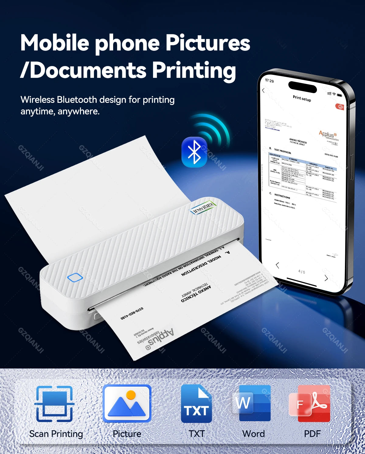 Imprimante thermique A4 portable sans encre, Bluetooth, PDF, Excel, Word, machine d'impression de documents, rouleau de papier pour le travail de bureau, l'école à domicile RBFIBRE