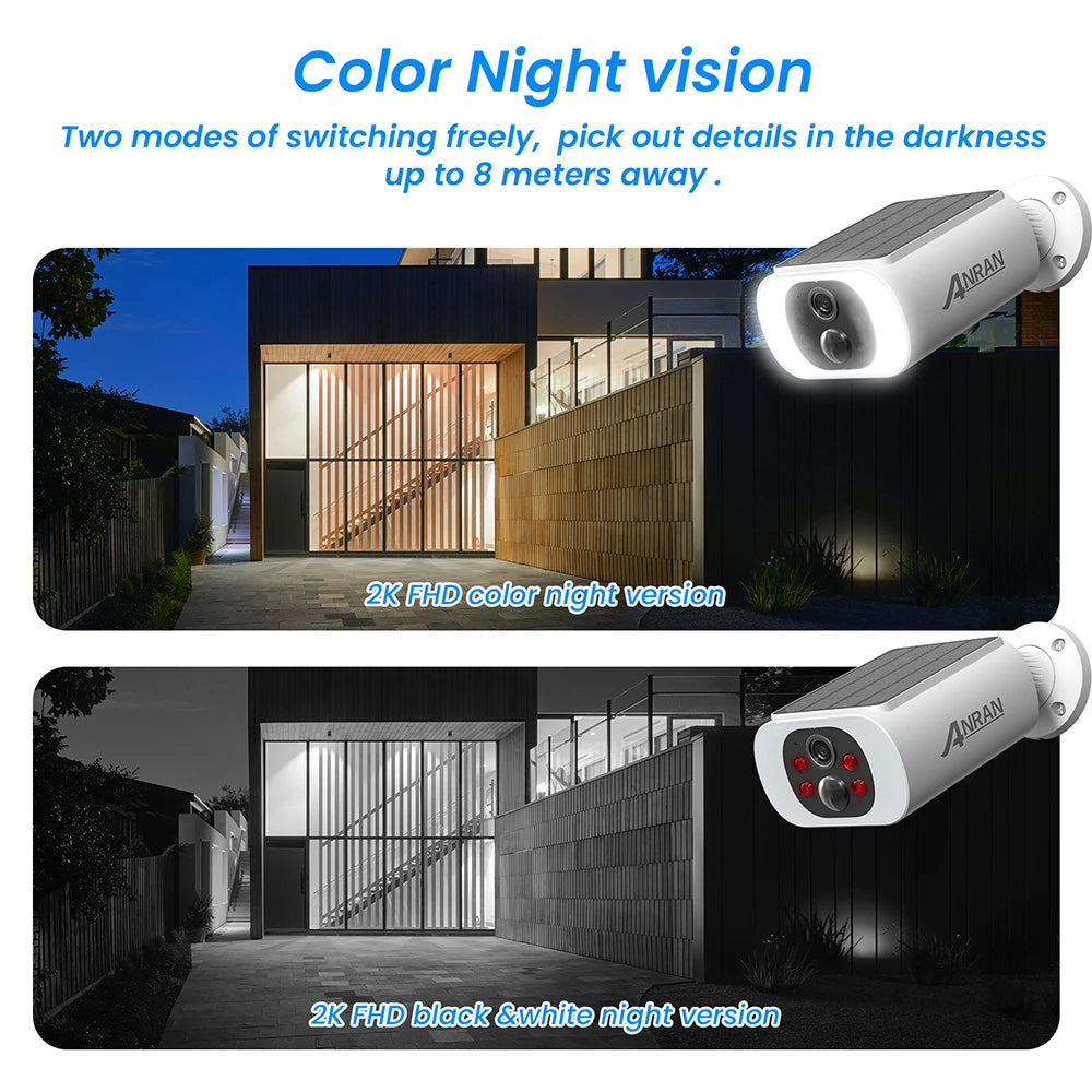 ANRAN 2K Solar Security Camera 3MP Outdoor Wireless 2.4G WIFI Camera Battery Camera Floodlight Color Night Vision Can't Add NVR - RBFIBRE