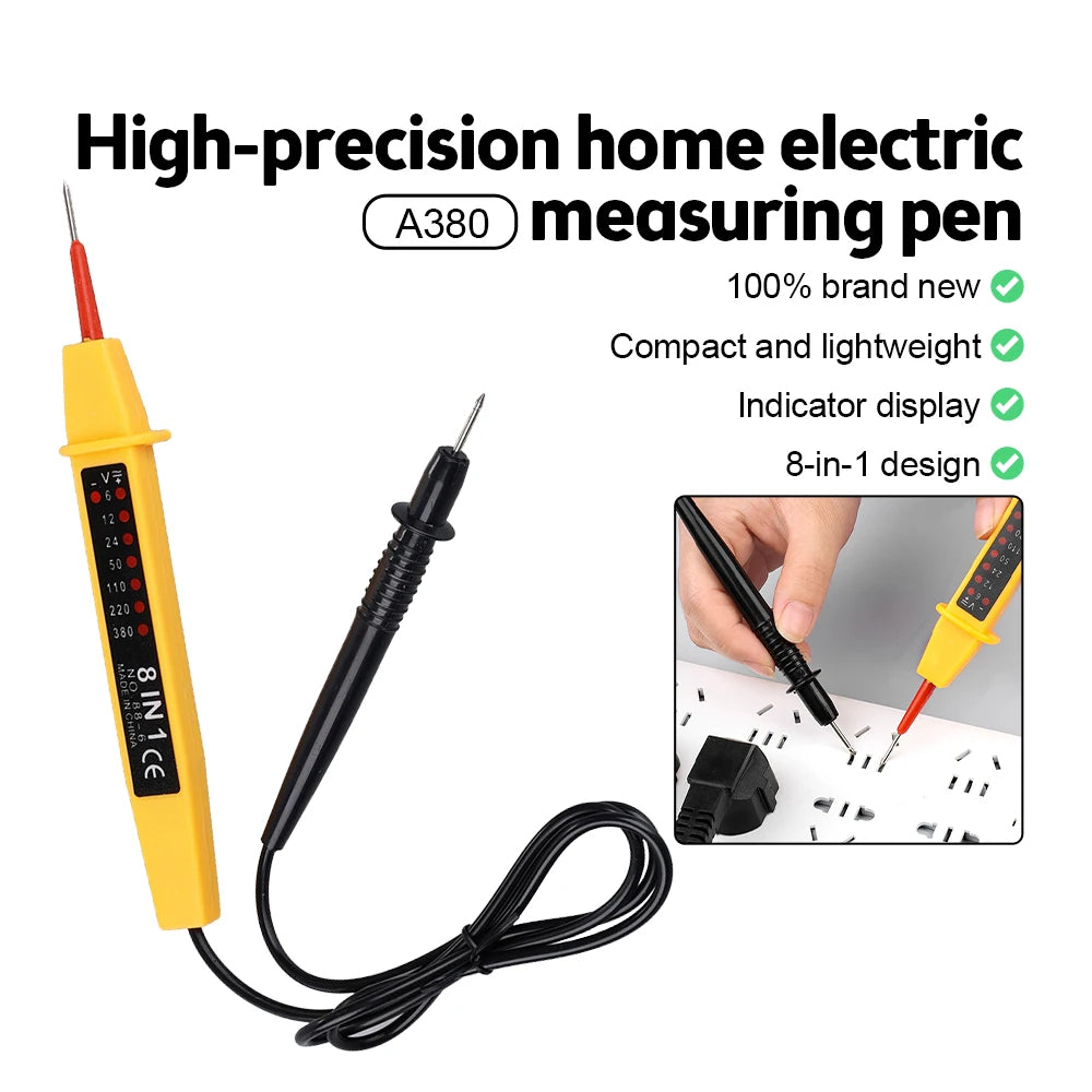 8-In-1 Voltage Tester AC/DC 6-380V Auto Electrical Pen Detector Induction Display with LED Light for Electrician Testing Tool RBFIBRE