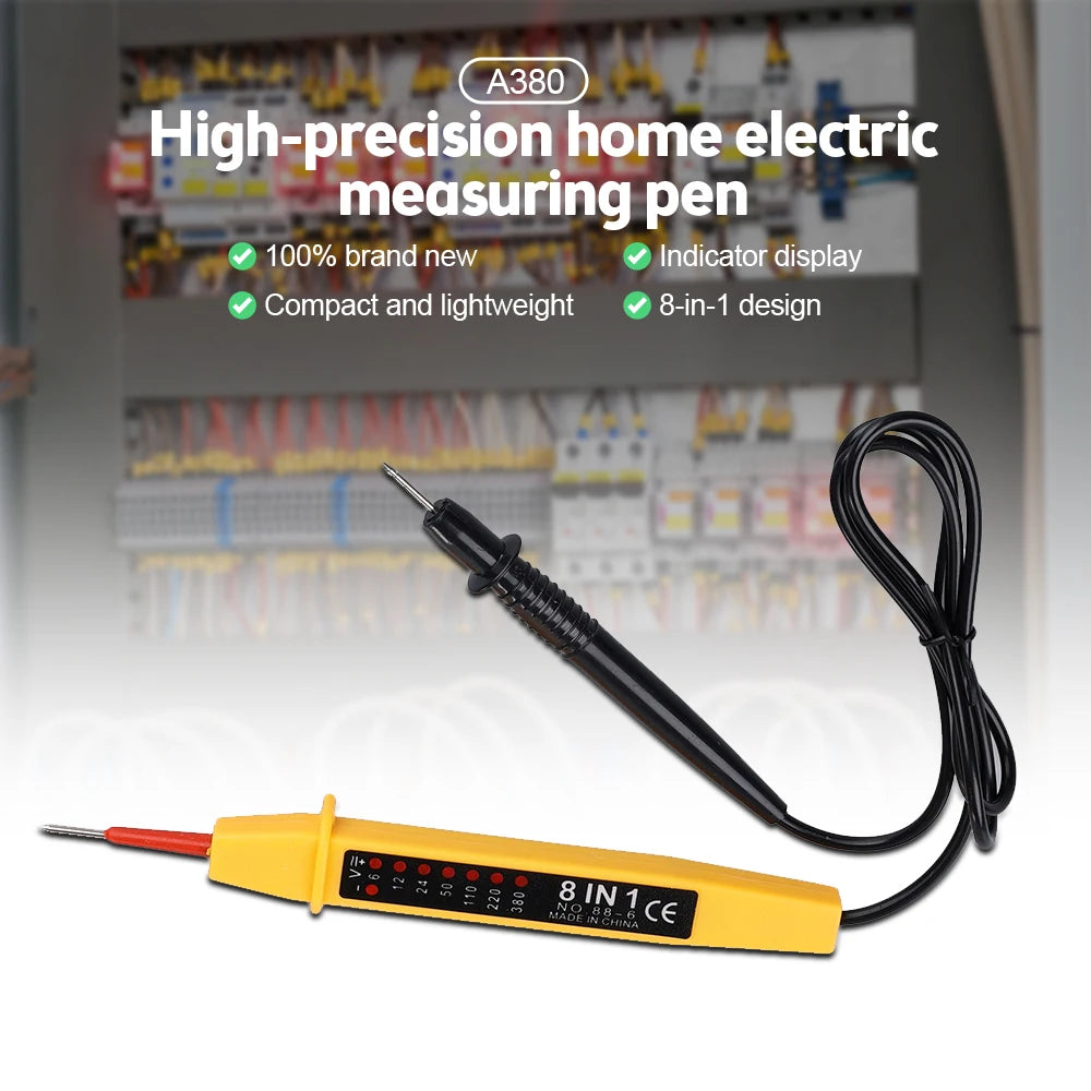 8-In-1 Voltage Tester AC/DC 6-380V Auto Electrical Pen Detector Induction Display with LED Light for Electrician Testing Tool RBFIBRE