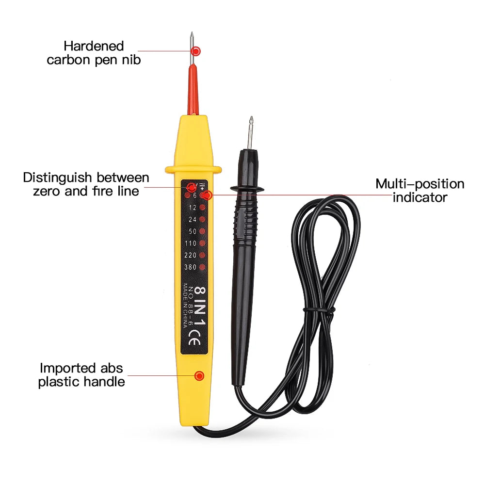 8-In-1 Voltage Tester AC/DC 6-380V Auto Electrical Pen Detector Induction Display with LED Light for Electrician Testing Tool RBFIBRE