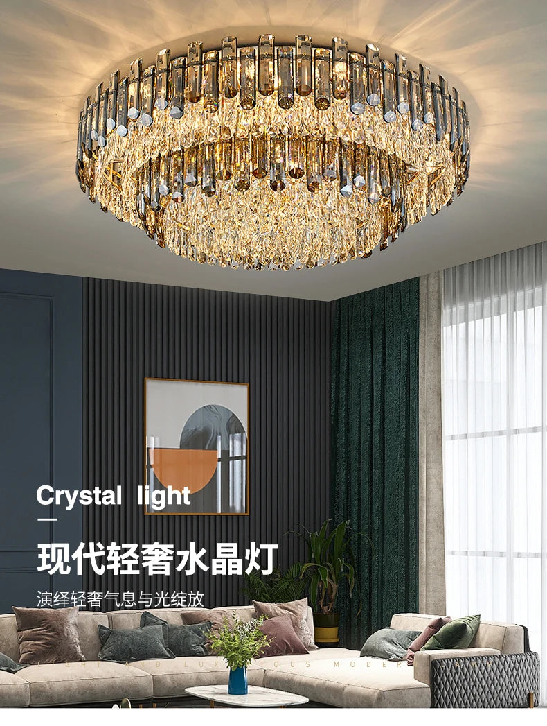 Lustres de plafond pour salon, grand éclairage en cristal doré de luxe, lampe suspendue pour salle à manger, chambre à coucher, îlot de lumière, plafond intérieur RBFIBRE