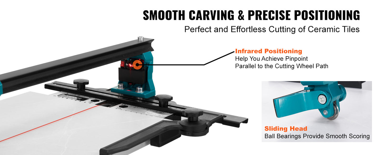 VEVOR 1200mm Manual Tile Cutter,Porcelain Ceramic Tile Cutter Tungsten Carbide Cutting Wheel,Infrared Positioning,Anti-Skid Feet RBFIBRE